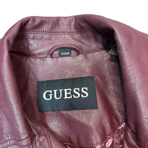 Guess Faux Leather Maroon Zip Up Women's Moto Jacket - Picture 4 of 7